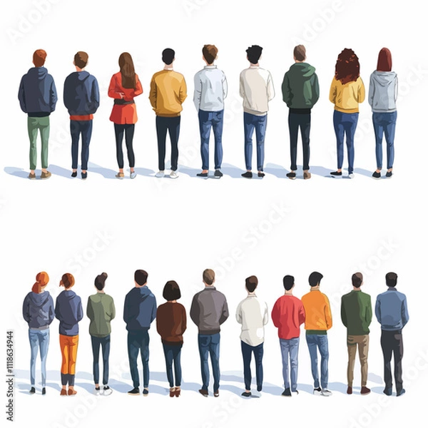 Fototapeta Diverse Group of People Standing in Row Back View Vector Illustration