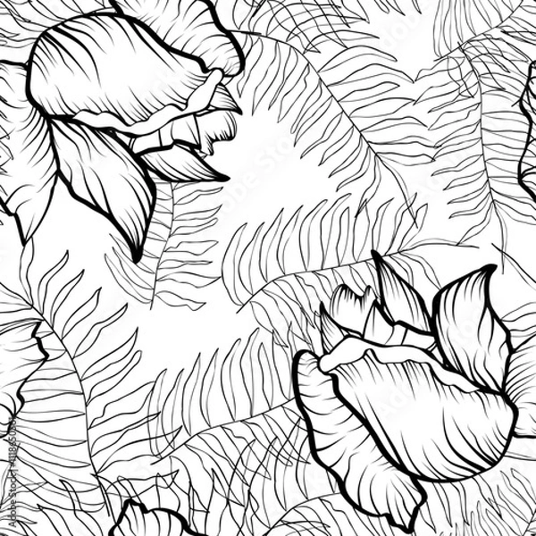 Fototapeta Beautiful paper art seamless pattern with flowers. Summer vector illustration. Spring floral vector illustration.Design element.