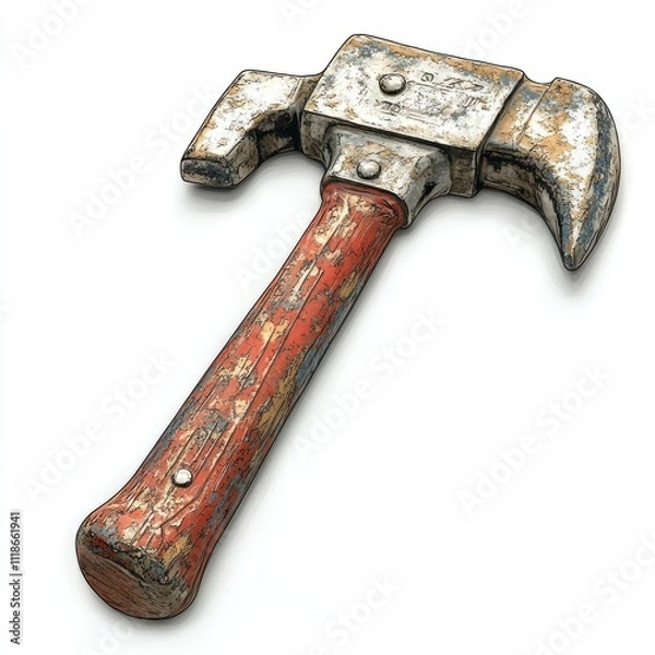 Fototapeta A worn, metallic adjustable wrench with a wooden handle, used for gripping and turning.