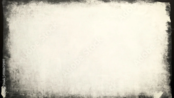 Fototapeta grunge-style white texture with a distressed look, featuring a bold black border and an empty center, ideal for overlaying text or images in a creative design.