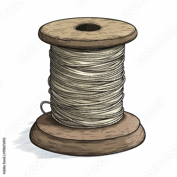 Obraz spool of cotton thread stands upright, accompanied by a sleek needle; isolated simplicity highlights craftsmanship, stitching, and the art of sewing.
