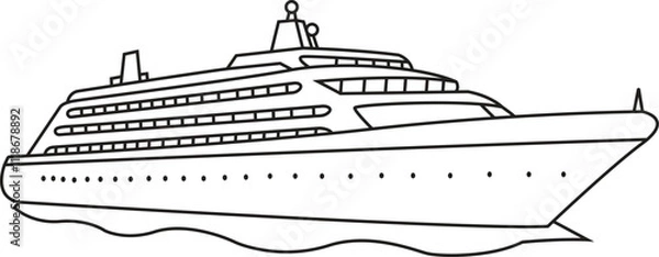 Fototapeta A detailed hand-drawn cruise ship line art illustration, showcasing intricate details and sleek design, perfect for travel and nautical-themed projects.