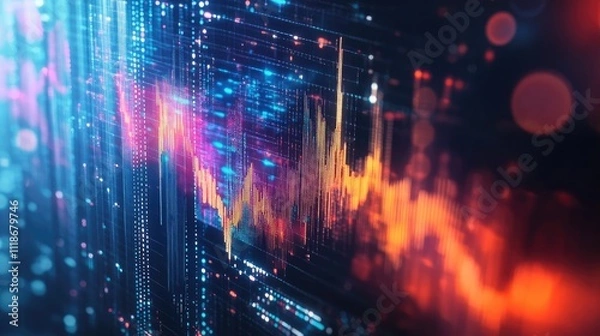 Fototapeta Abstract digital data visualization with glowing lines and charts.
