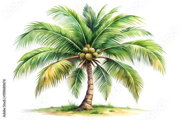 Fototapeta coconut tree watercolor isolated on White background