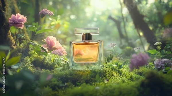 Fototapeta 草花に囲まれた香水瓶