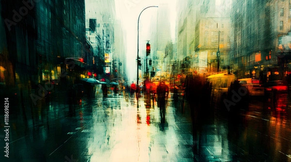 Fototapeta An Abstract Exploration of Vibrant City Reflections in a Puddle after the Rain