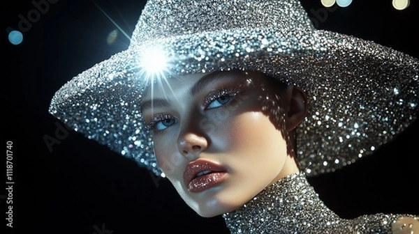 Obraz A model wearing a hat made from diamonds, posing on stage