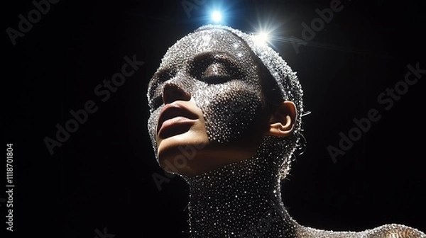 Obraz A model wearing makeup made from diamonds, posing on stage
