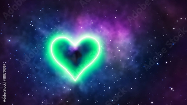 Fototapeta Hearts in space aurora borealis dimension 3D.