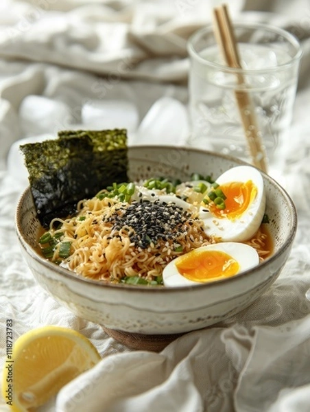 Fototapeta authentic japanese food made from delicious ramen noodle soup for background and wallpaper