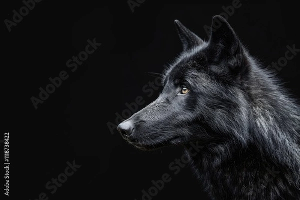 Fototapeta Black Phase Grey Wolf Canis lupus Profile Copy Space   captive animal