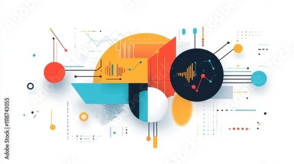 Obraz Abstract graphic design featuring shapes, lines, and data visualizations.