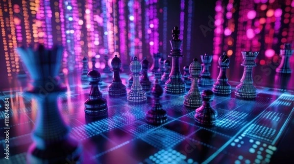 Obraz Digital Chessboard: A Futuristic Game of Strategy