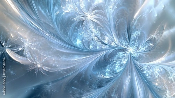 Fototapeta Frosty Blue Fractal Flowers, Abstract Winter Design