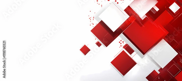 Fototapeta The image showcases a dynamic abstract composition of overlapping red and white squares creating a modern geometric design.