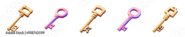 Fototapeta key - 3d Set on transparent background PNG file