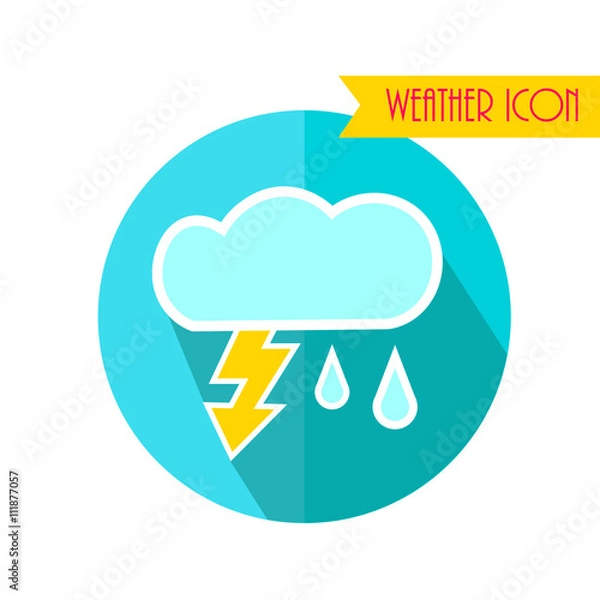 Fototapeta Cloud , Rain and Lightning Icon. Weather Storm Forecast. Vector Illustration.