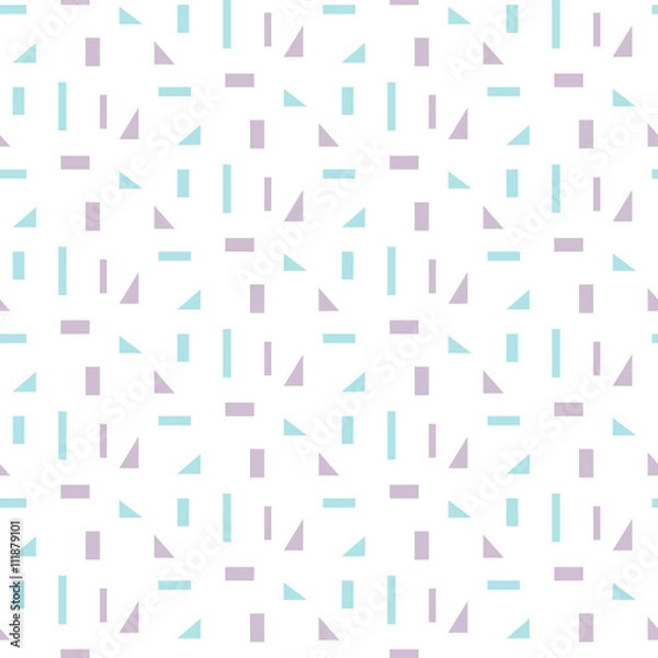 Fototapeta Abstract geometric shapes white seamless pattern. Vintage geometry inspired seamless lilac and blue on white.