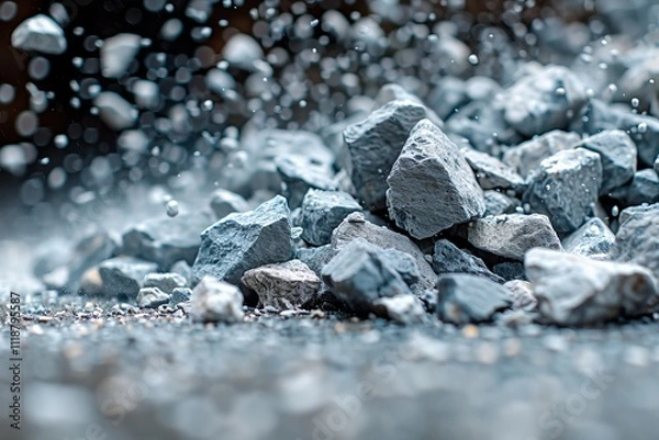 Fototapeta Mobile stone crusher and vibrating screen in action at a quarry for mineral and cement processing