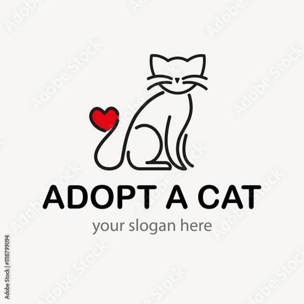 Obraz cat logo for institutions, veterinary, animal donations, campaigns. minimalist cat illustration. vector symbol. heart