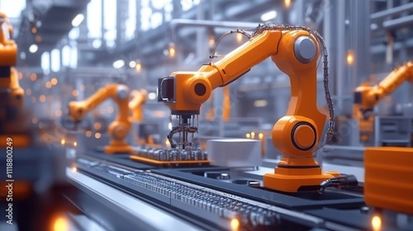 Obraz A high-tech factory where AI-powered machines adjust processes for optimal output.