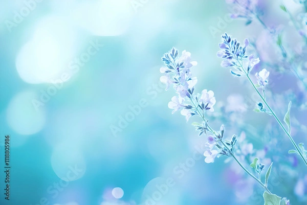 Fototapeta A soft-focus image of lavender flowers against a dreamy blue background.