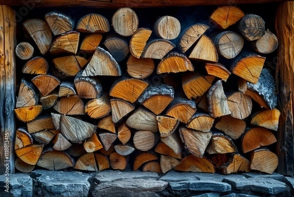 Fototapeta Stacked firewood and kindling on white background, perfect for a cozy fireplace setup