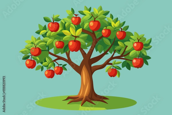 Fototapeta  Delicious apple and  tree with fruits vector art illustration 