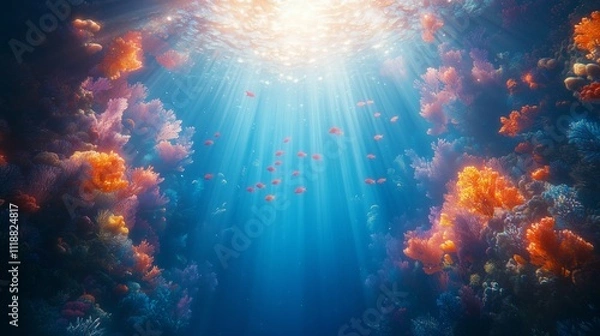 Fototapeta ocean day, fish swimming in the deep blue ocean