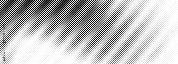 Obraz Fading line halftone gradient texture. Black diagonal stripe gradation background. Thin to thick vanishing slanted pattern backdrop. Oblique parallel stroke wallpaper for overlay, print, cover. Vector