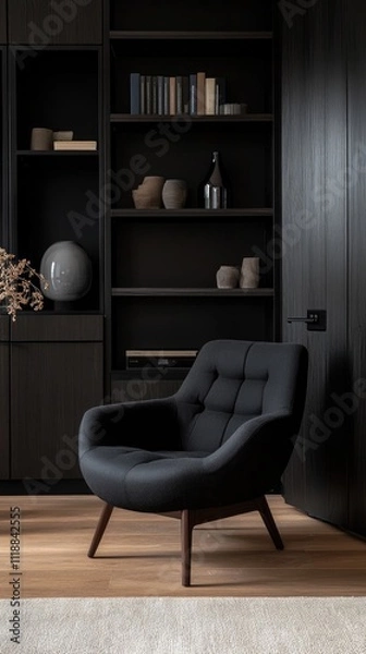 Fototapeta Modern Dark Interior Design Featuring Comfortable Armchair