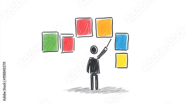 Fototapeta Stick Figure Ticking Off Seven Boxes on a Checklist