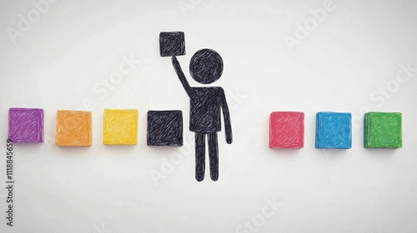 Fototapeta Stick Figure Ticking Off Seven Boxes on a Checklist