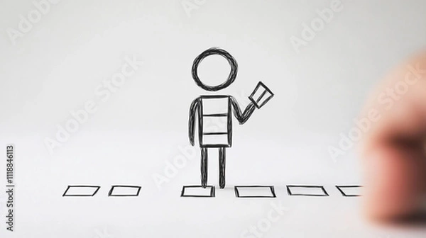 Fototapeta Stick Figure Ticking Off Seven Boxes on a Checklist