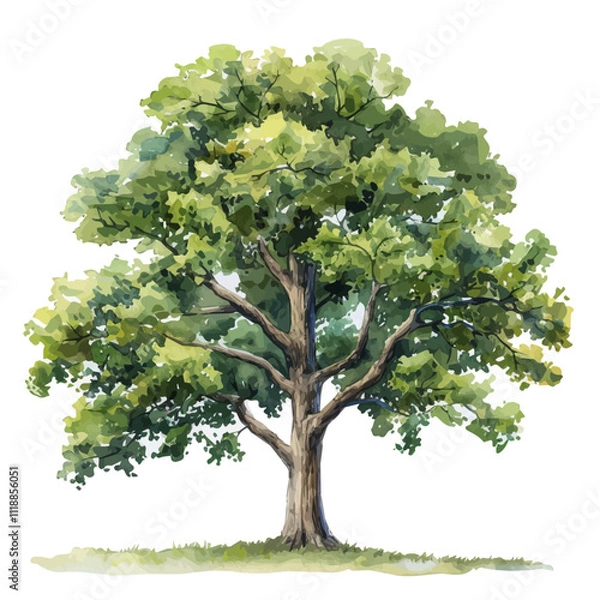 Fototapeta A watercolor of an Oak Tree, with thick branches and a robust trunk. Oak Tree vector.