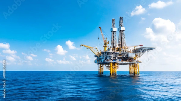 Fototapeta Offshore Oil Rig Operations Ocean Energy Stock Management Clear Skies Aerial View Fossil Fuels Impact