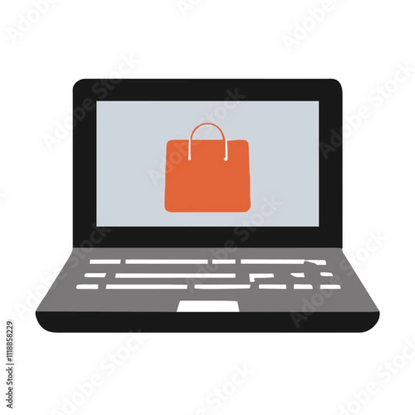 Obraz laptop with shopping cart, Computer, internet and online shopping 