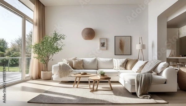 Obraz Creating a Stylish Entertainment Center in White and Neutral Living Room