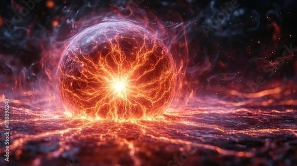 Obraz A captivating pink plasma ball emits a soft, ethereal glow