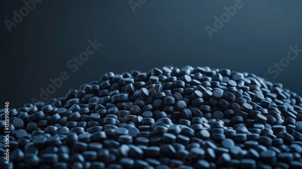 Fototapeta Close up of black rubber pellets a type of polymer resin.