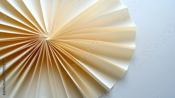 Obraz Decorative paper fan created with folded light-colored paper, showcasing intricate details, positioned on a flat surface, captured in natural light