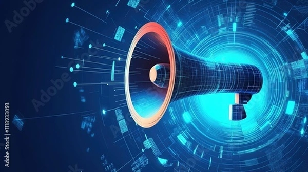 Fototapeta Speech and Technology in Business: Vector Illustration of Communication and Innovation Concepts.