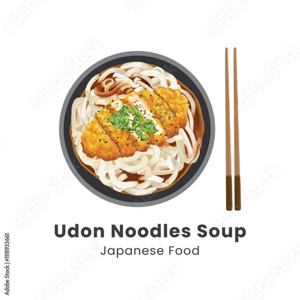 Fototapeta Hand drawn watercolor vector illustration of Udon Noodle Soup Japanese Food 