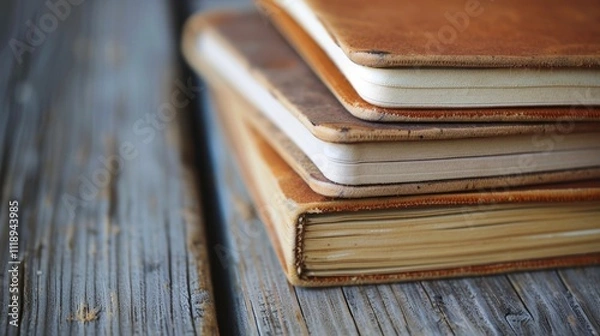 Fototapeta Recycled Paper Notebooks: 100% recycled paper notebooks, offering an environmentally friendly option for writing, journaling, or taking notes at work or school.
