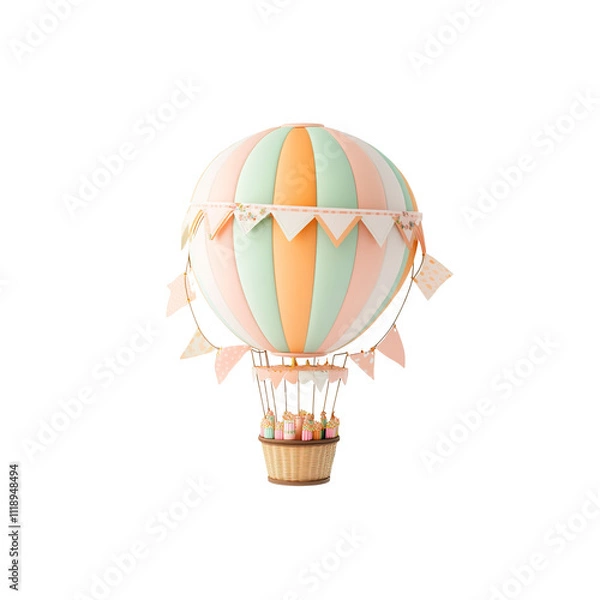 Fototapeta Pastel Hot Air Balloon with Bunting and Treats - Whimsical Decor