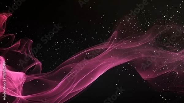 Fototapeta Black background with a pink gradient and white light dots swirling around the edge