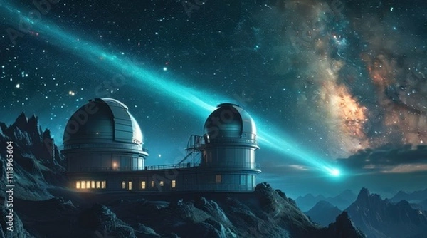 Fototapeta Comet with a Long Tail Passing Through the Milky Way