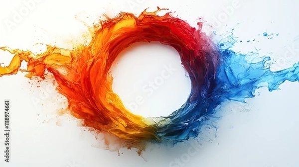 Fototapeta Colored paint splashes in a circle create vibrant contrast on a white background