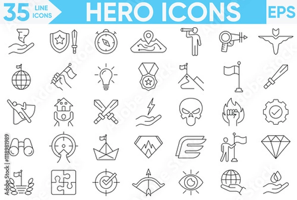 Fototapeta Hero Line Icons Set.Vector set of mission, vision and values line icons.Hero icon isolated on white background. Hero icon Vector And Illustrator Set