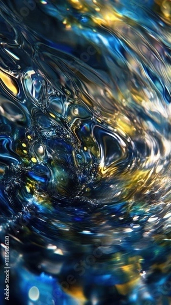 Fototapeta Abstract swirls of blue and gold, resembling fluid motion and light.